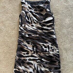 Ann Taylor Dress Sleeveless Brown Black Print Size 10